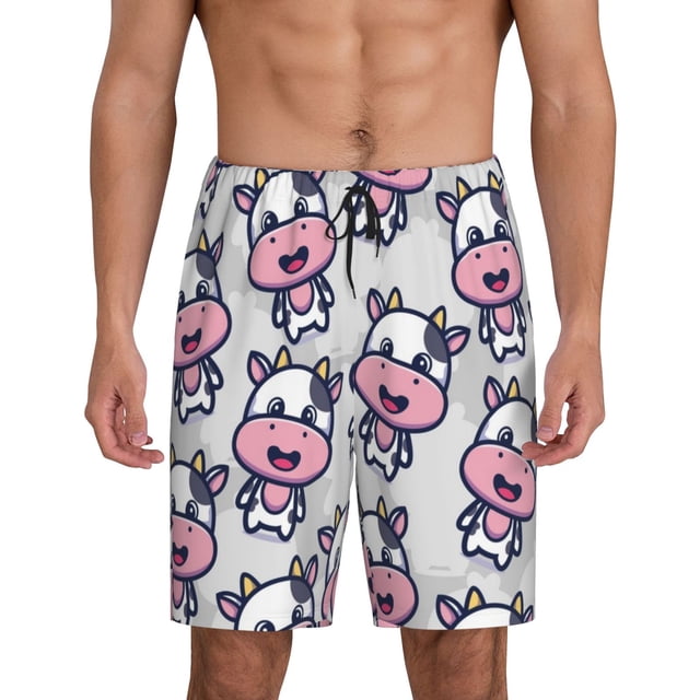 Fotbe Baby Cow Pantalones Cortos de Pijama para Hombre, Ropa de Dormir, Pantalones de Pijama Cortos para Hombre-X-Large