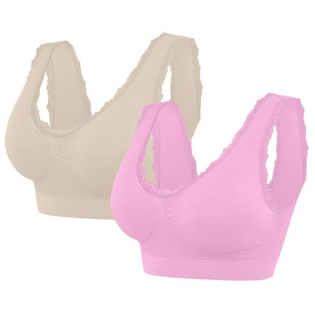 Tao Tao Tshirt Bras for Women High Support Seamless Bralettes Lace Push Up Bra No Underwire Ultra Thin Cotton Bras 2PCS Beige L