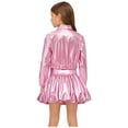 thumbnail image 2 of Miutii Kids Girls Metallic 2 Piece Hip Hop Jazz Dance Outfit Long Sleeve Bomber Jacket Crop Top with Bubble Skirt Pink 14, 2 of 7