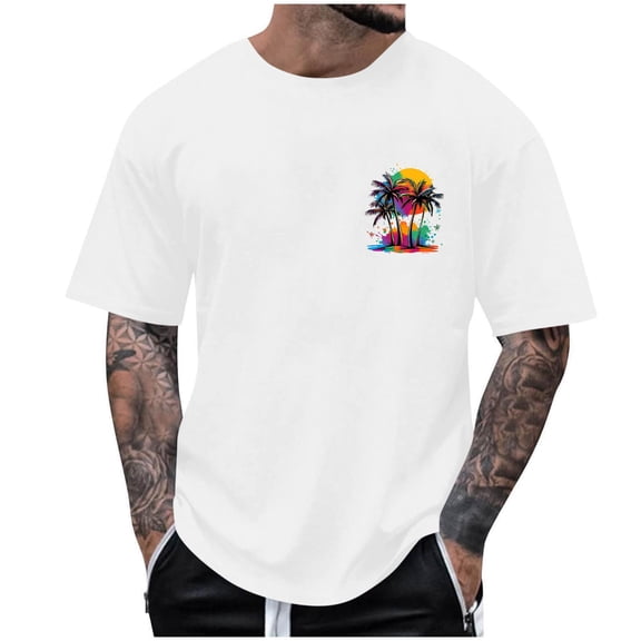 Ashyfjp Mens Graphic T-Shirts Casual Printed Short Sleeve Crew Neck Tees Trendy Versatile Summer Beach Tops for Vacation, Size S-5XL