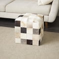 thumbnail image 3 of DecMode Leather Handmade Cowhide Stool with Patchwork Pattern, Multi Colored, 3 of 9