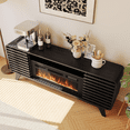 thumbnail image 3 of LazySunsets Mid Century Modern Fireplace TV Stand with 36 Inch Electric Fireplace LED Lights Fits TVs up to 80 Inch Wood Media Console with Slatted Sliding Doors for Living Room,Black, 3 of 8