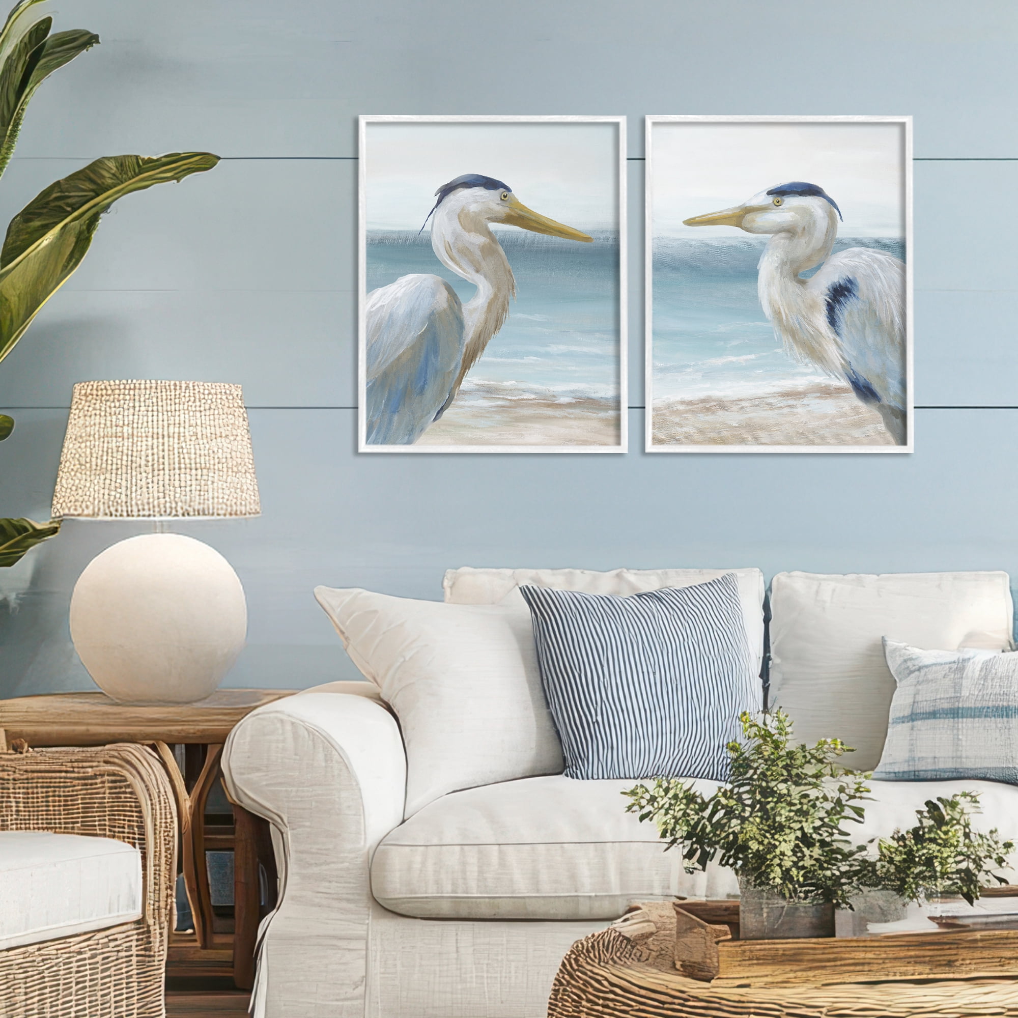 Stupell Industries Tranquil Gaze Herons 2 Piece White Framed Giclee Art Set, design by Nan