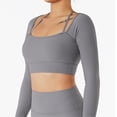 thumbnail image 3 of Top de Yoga para mujer, manga larga, cuello cuadrado, dobladillo más ancho, cintura alta, diseño de punta de los dedos, ropa deportiva de secado rápido, 3 of 6