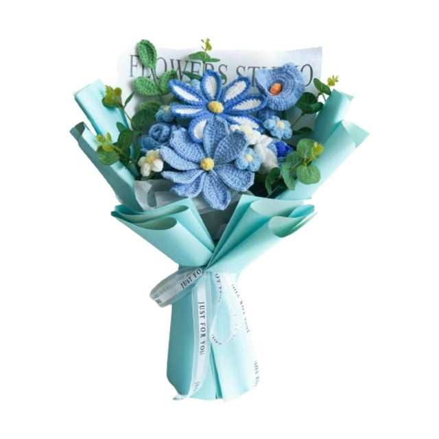Ramo de flores de ganchillo de 45 cm para regalo, decoración navideña, ligero y artificial. Azul