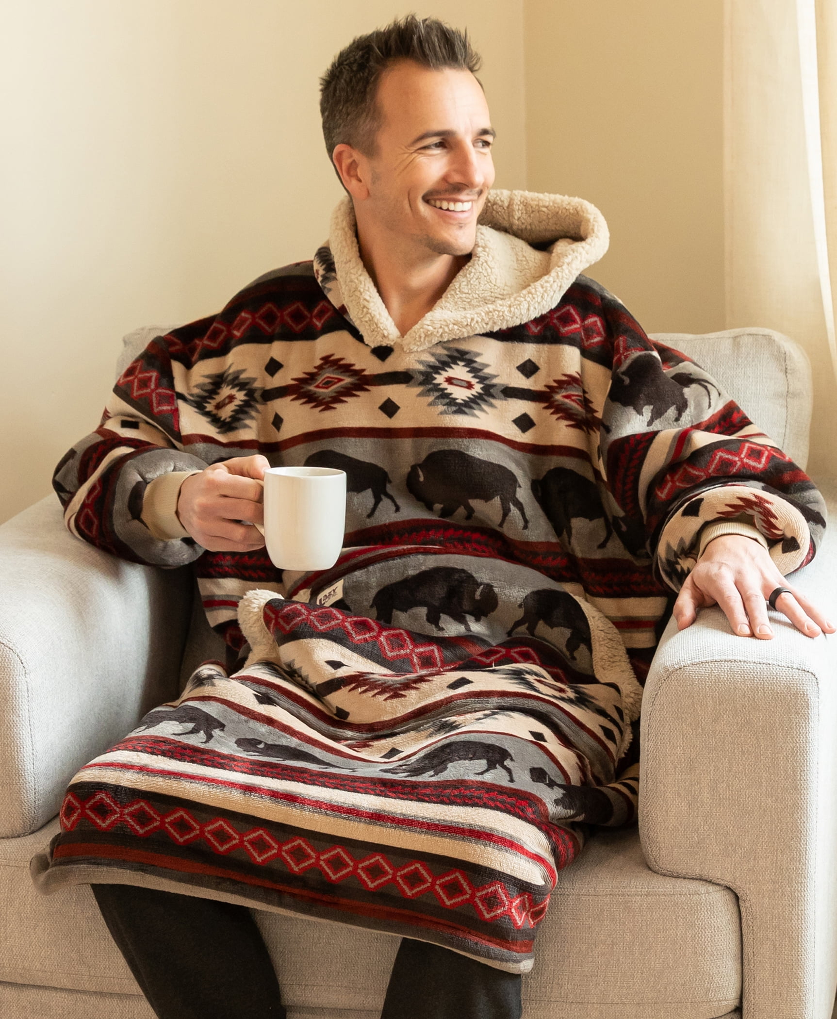 Lazy One Oversized Blanket Hoodie, Comfortable Sleepwear, Oversized Hoodies for Women and Men, One Size Fits All Wearable Blankets (Buffalo)