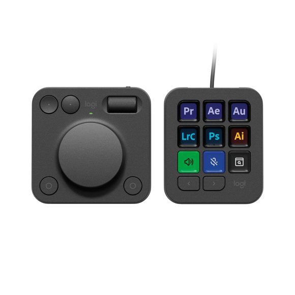 Logitech MX Creative Console - 9 Customizable LCD Keys, Control Dial for Graphic Design, Video Editing, Control Adobe, Zoom, Spotify and More - Graphite, with 3-Month Ad