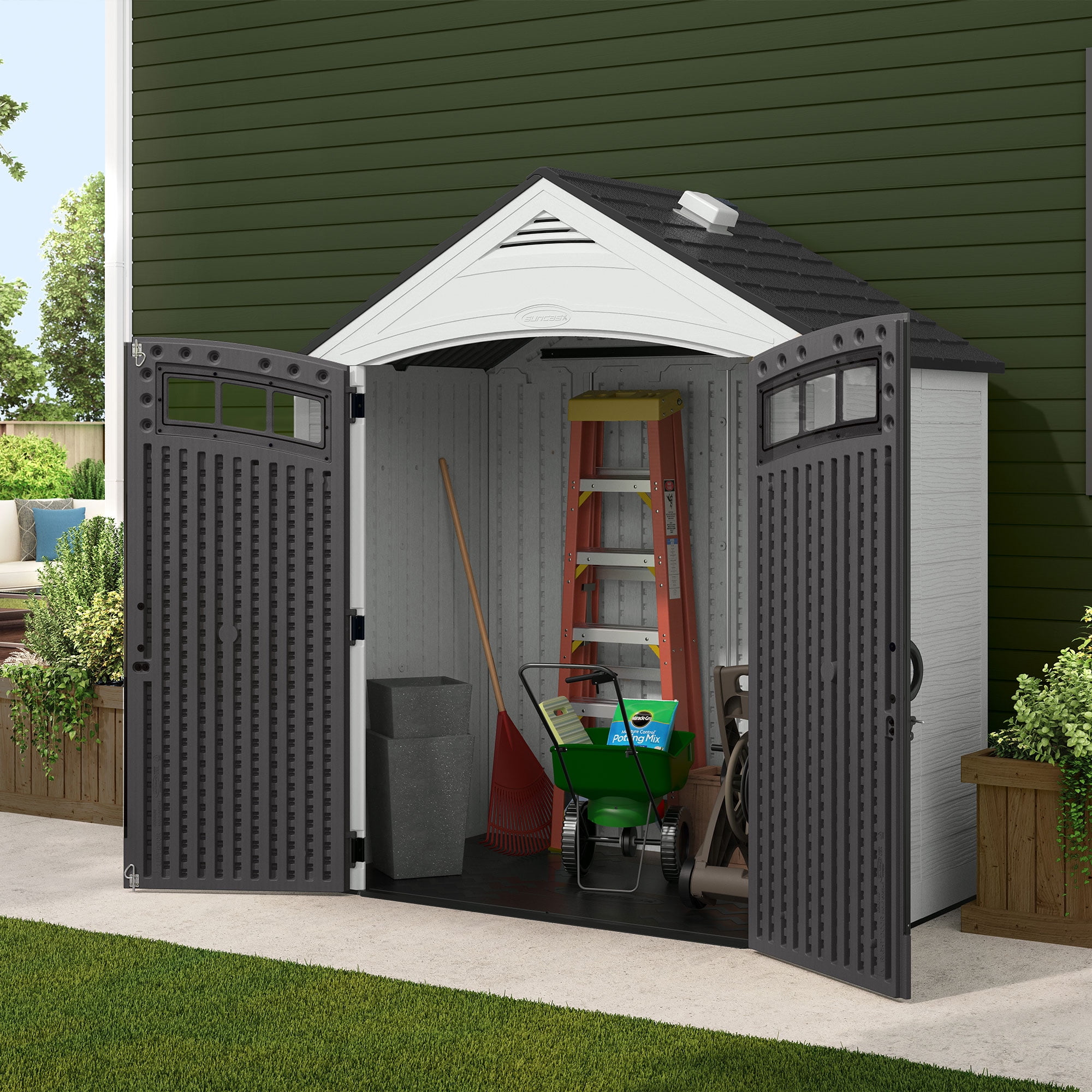 Suncast Vista 7 ft. x 4 ft. Resin Vertical Peak Storage Shed with Floor Kit
