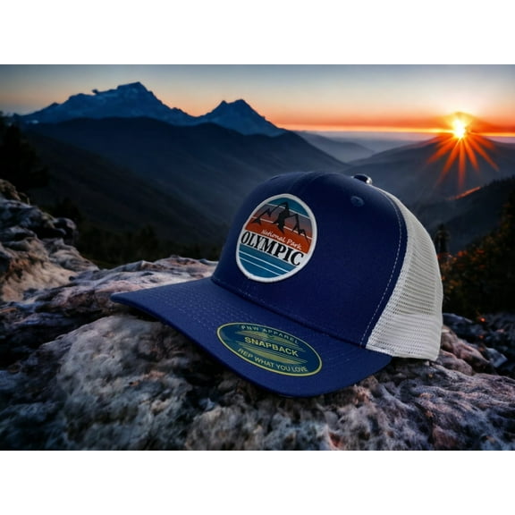 Olympic National Park Trucker Hat - Navy Blue on White Mesh