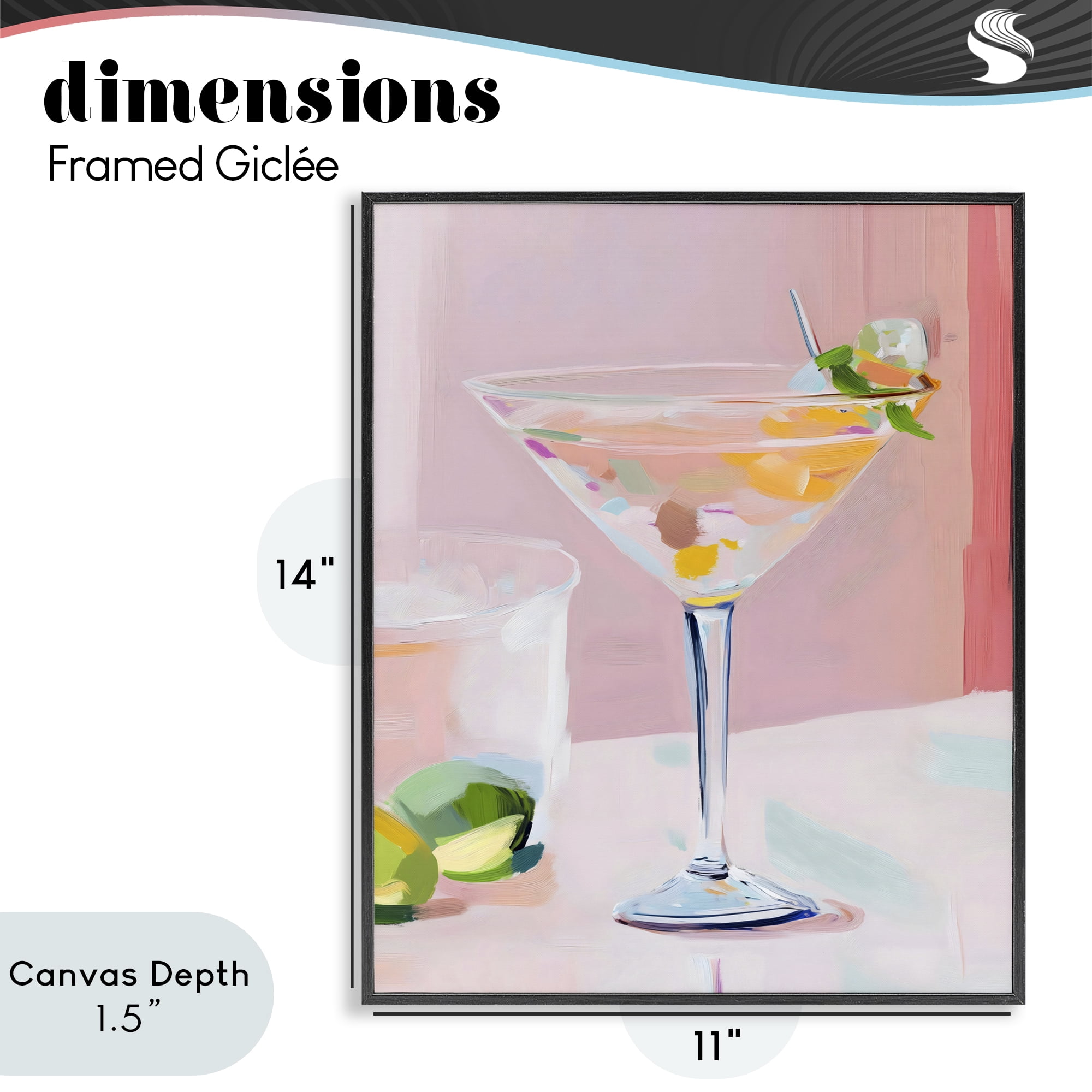Stupell Industries Pink Martini Bar with Lime Black Framed Giclee Art, design by The Prints Vibe