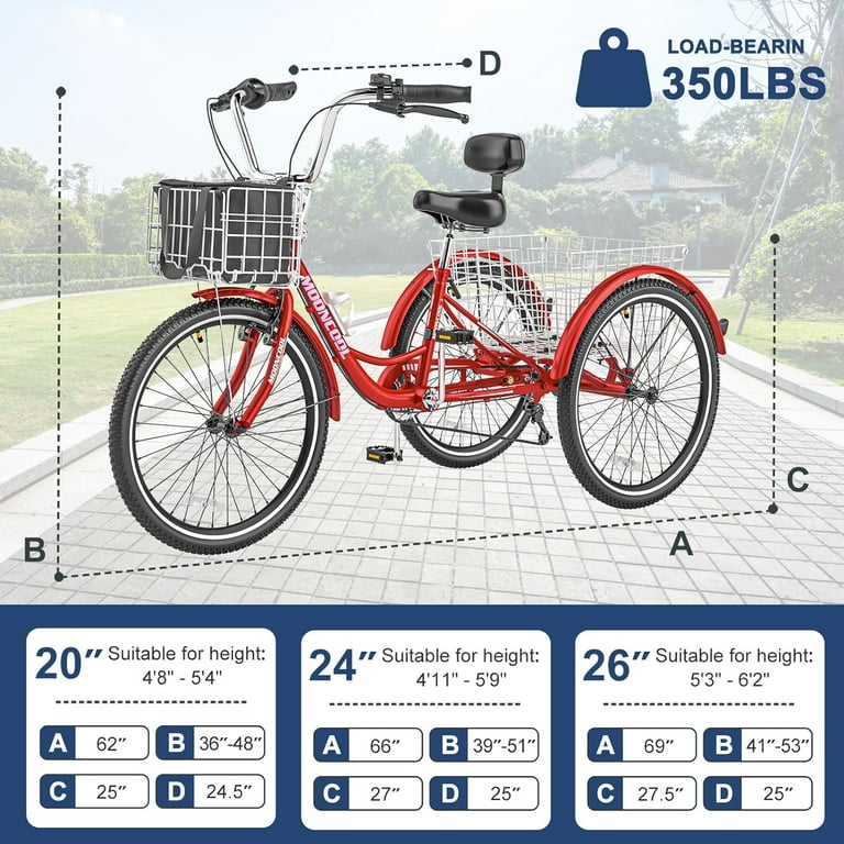 MOONCOOL Adult Tricycles 7 Speed, 16/20/24/26 inch 3 Wheel Bikes