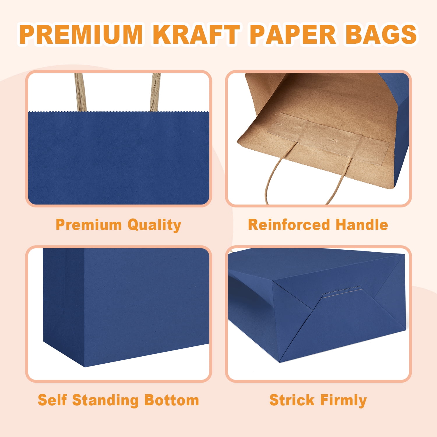 BagDream 50Pcs Navy Blue Paper Gift Bags, 5.25x3x8inch Small Paper Bags with Handles Bulk for Shopping, Birthday, Wedding, Father's Day, Merchandise, and Business Party