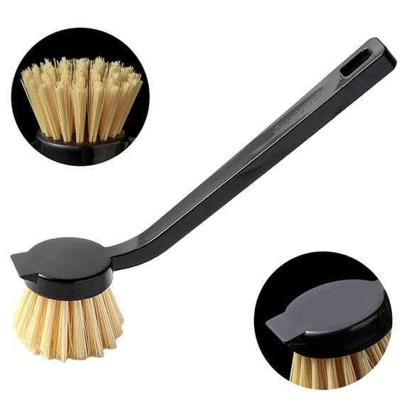 Fmxomd Plastic Handle Dish Brush – Kitchen Cleaning with Tough Bristles - Natural Dish Scrubber, Nonstick & Cast Iron Cleaner - 6.7"Brush for Dishes, Pots, and Pans, Black