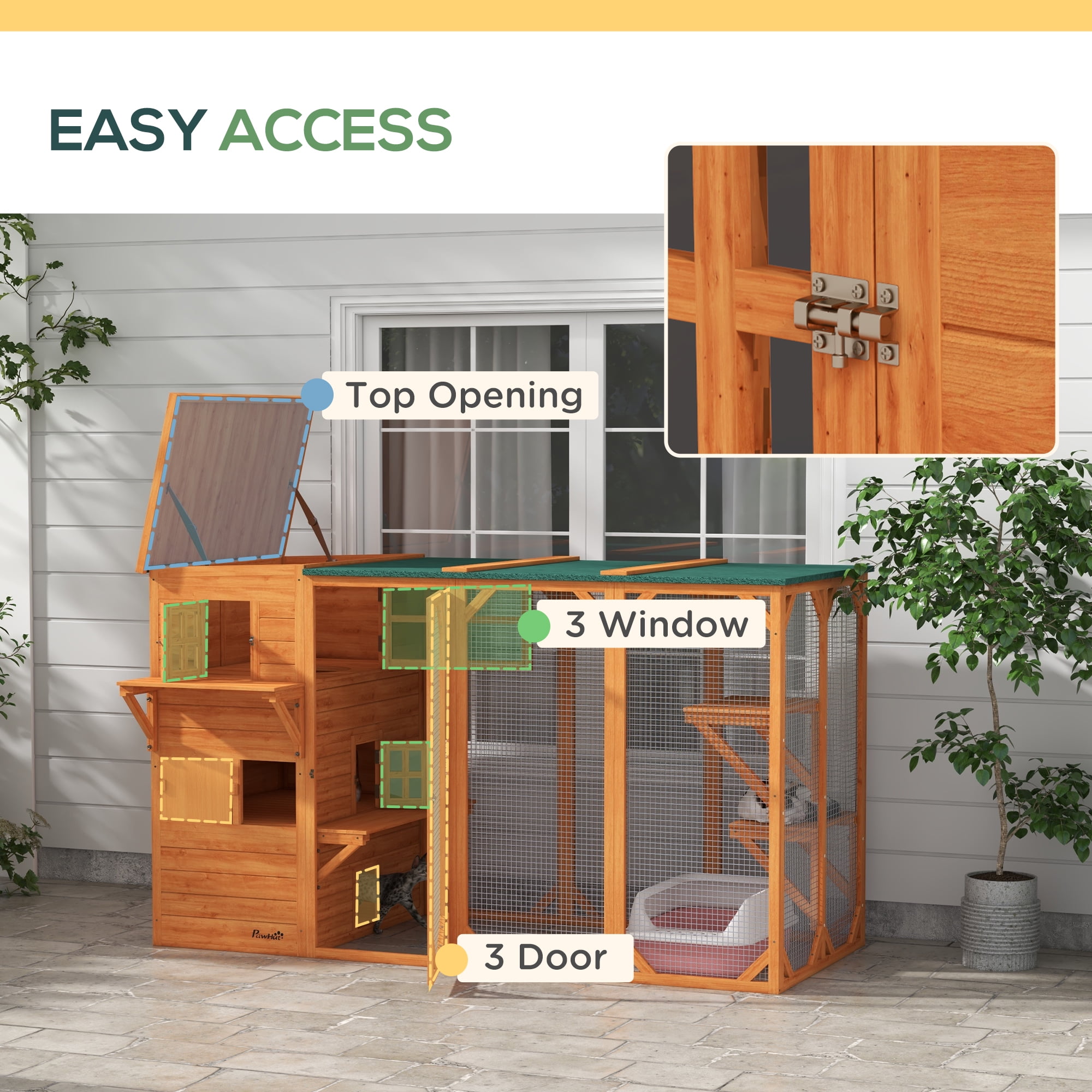 PawHut Catio Outdoor Cat Enclosure, Large Cat House for 3 Kitties, Orange