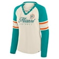 thumbnail image 2 of Women's Fanatics Cream/Aqua Miami Dolphins Hometown Gridiron Hero Raglan Lace-Up V-Neck Long Sleeve T-Shirt, 2 of 3