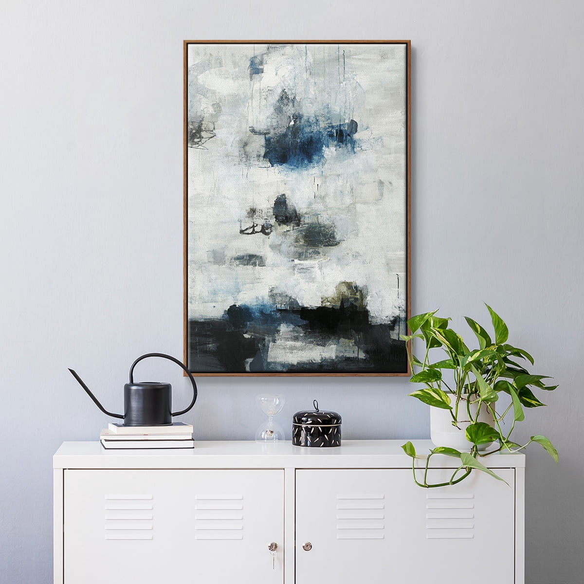 Black & Blue Framed Premium Gallery Wrapped Canvas - Ready to Hang - 27 x 41 - Walnut Floating Frame