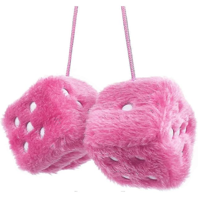 Pair Of Retro Square Mirror Hanging Couple Fuzzy Plush Dice With Dots For Car