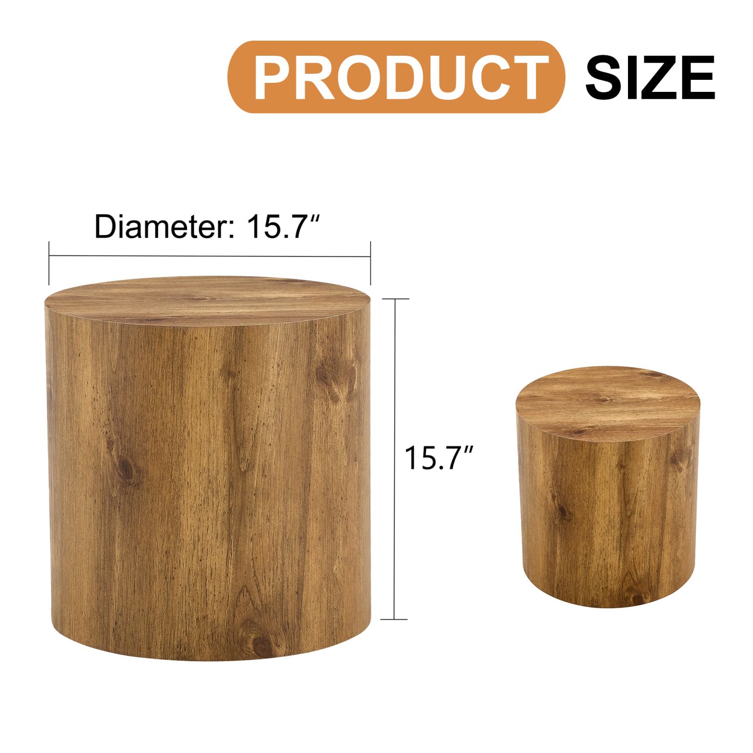 Cylindrical Patterned Accent Table, 15.7 in Round MDF Side Table for Living Room, Coffee Table, Small Dining Table, or Workbench