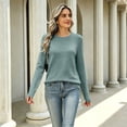 thumbnail image 5 of Meltox Womens Pullover Knit Sweater Long Sleeve Crewneck Slim Fit Lightweight Basic Top Soft Ribbed Trim Casual Layering Shirt Turquoise M, 5 of 8