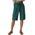 thumbnail image 5 of CheerKidz Women's Linen Blend Bermuda Shorts Summer Elastic Waist Button-Fly Casual Shorts with Pockets Knee-Length Beach Shorts(Green,M), 5 of 7