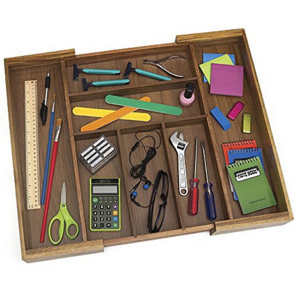 Lipper International Acacia Expandable Kitchen Utensil Organizer, Wooden Drawer Tray