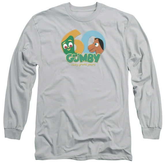 Gumby 60Th Long Sleeve Adult 18/1 T-Shirt Silver