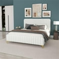 thumbnail image 4 of Angelou Upholstered Mid-Century Fabric King Size Platform Bed in Cream, 4 of 6