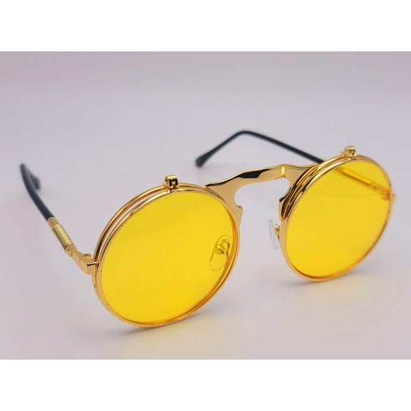 Steampunk Goggles Glasses Round Sunglasses Emo Retro Vintage Yellow