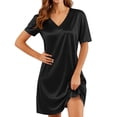 thumbnail image 2 of Sakmal Womens Moo Moo Nightgown Short Black Comfy House Dress Short Sleeve Patchwork Nightgowns for Women, 2 of 9