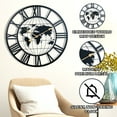 thumbnail image 3 of Accent Collection Round Metal Wall Clock, Black Embedded World Map, 24" Silent Roman Numeral Decorative Clock, Home Office Decor, 3 of 7