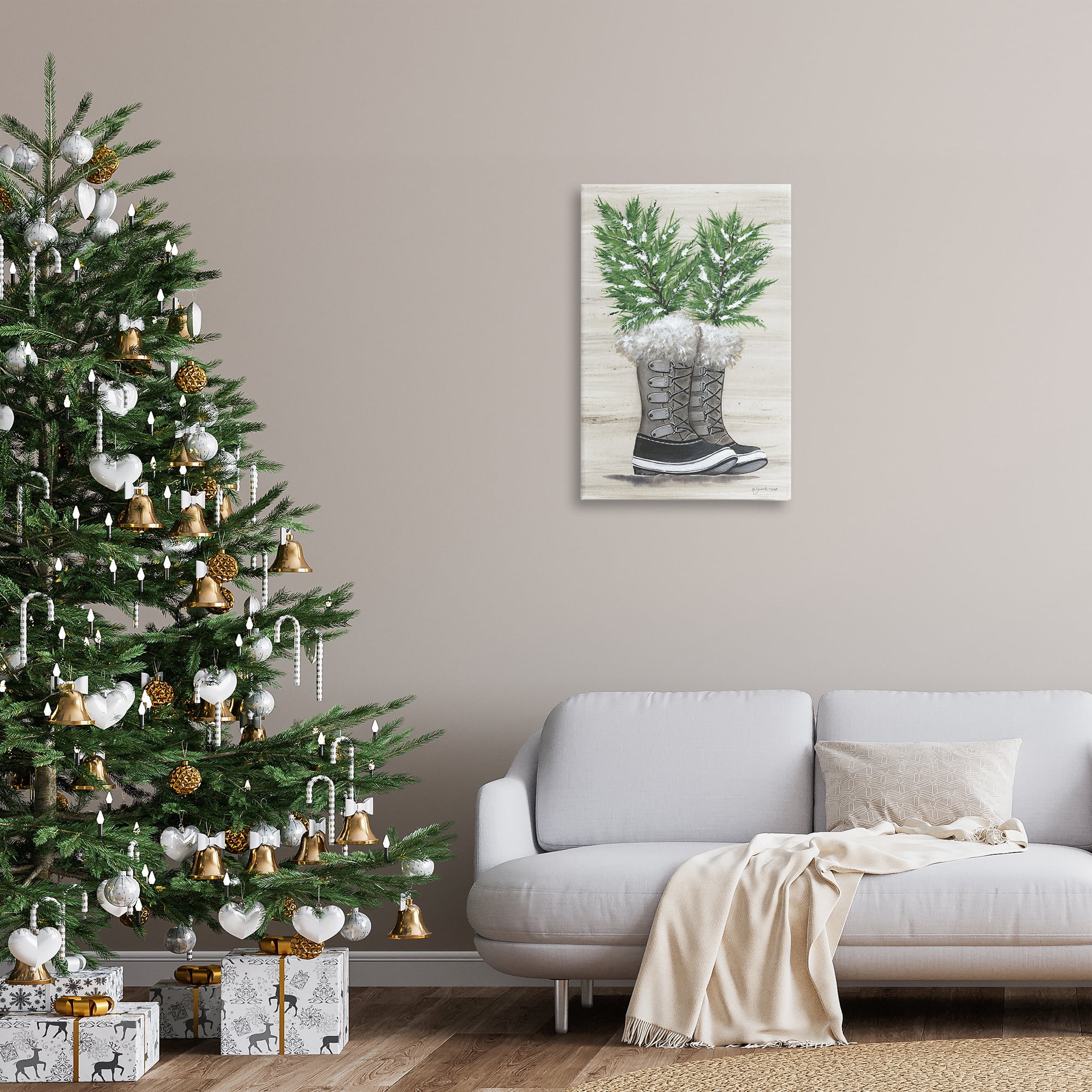 Stupell Industries Winter Sprigs in Boots Botanical & Floral Painting Gallery Wrapped Canvas Art Print Wall Art, 20 x 30