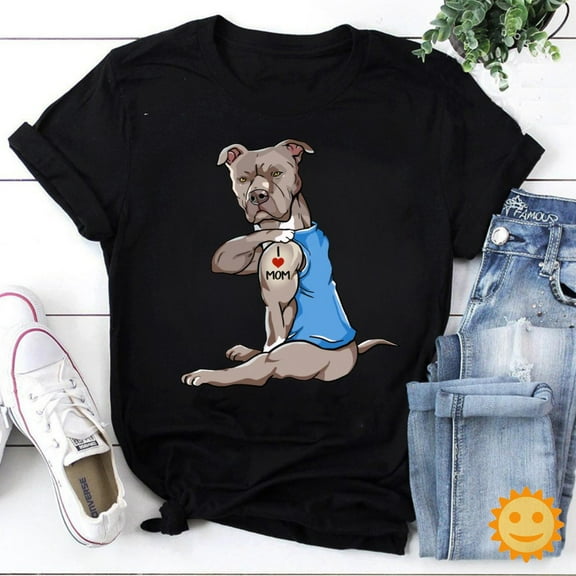 Black Pitbull Tattoos I Love Mom Vintage T-Shirt, Pitbull Mom Shirt, Mothers Day Shirt, Mother's Day Shirt, Dog Lovers Shirt, Pitbull Shirt