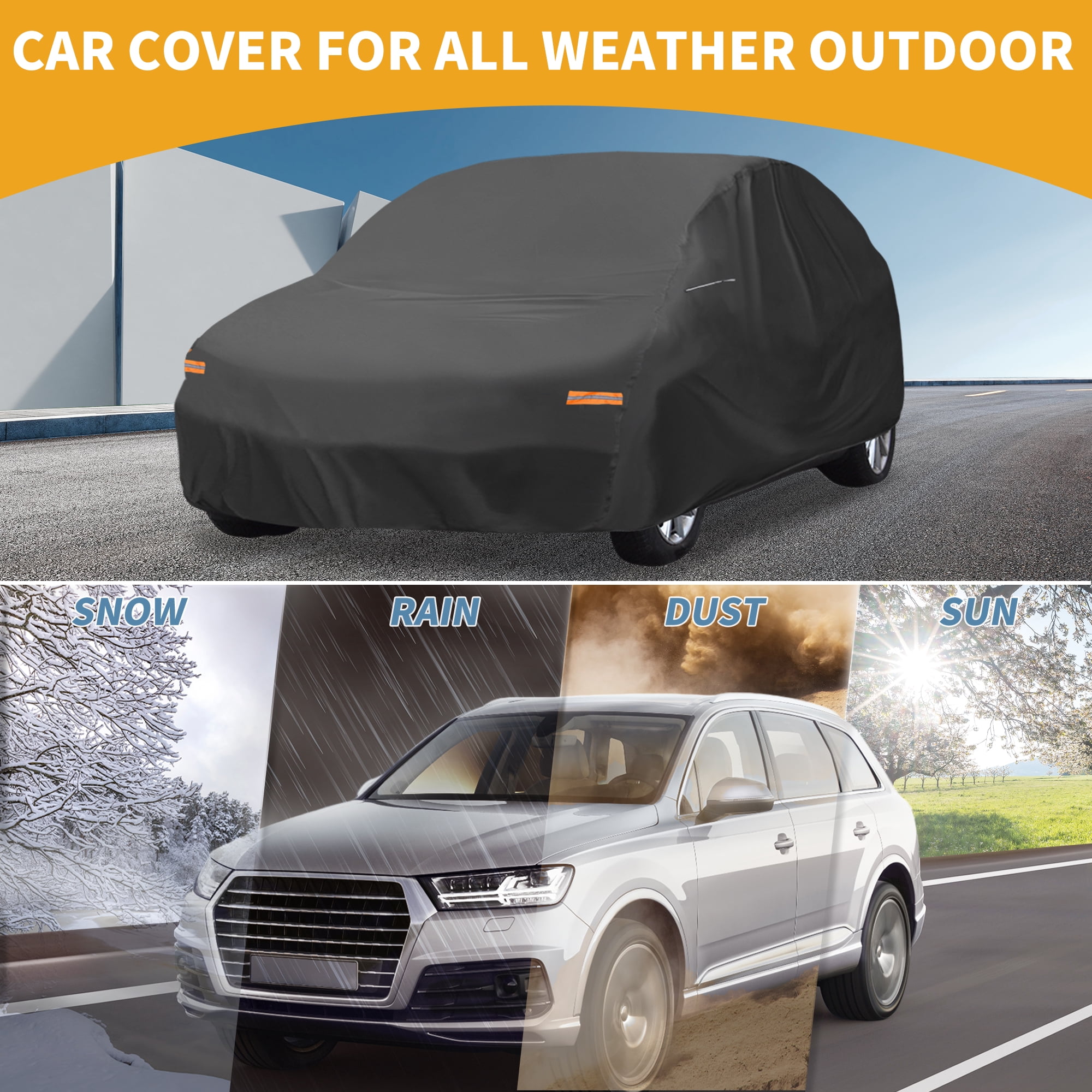 Unique Bargains Universal Full Exterior Car Cover 210D-PU Black 163.39"x68.9"x57.09"