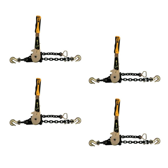 (4 Pack) 3/8" - 1/2"Easy Ratchet Chain Binder with Grab Hooks & 6000 lbs WLL - Heavy Duty Tie Down Ratchet Load Binder for Flatbed Trailers & Trucks