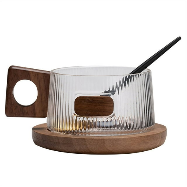 Juego de Tazas de Café, de Té de Vidrio con Cuchara, Posavasos de Madera, de Té con Leche Sencilla para el Hogar