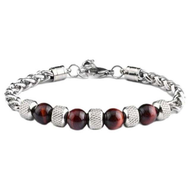 fastboy Bracelet en Pierre à la Mode Accessoire Polyvalent pour Toute Occasion Bracelet Unisexe en Pierre Naturelle Bracelet Chaîne Perlée Yeux de Tigre Rouges 1 Ensemble