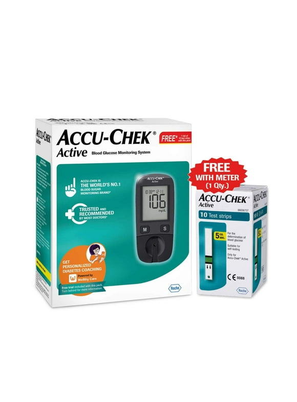 Accu-Chek Active Blood Glucose Glucometer Kit With Vial Of 10 Strips, 10 Lancets And A Lancing Device Free For Accurate Blood Sugar Testing