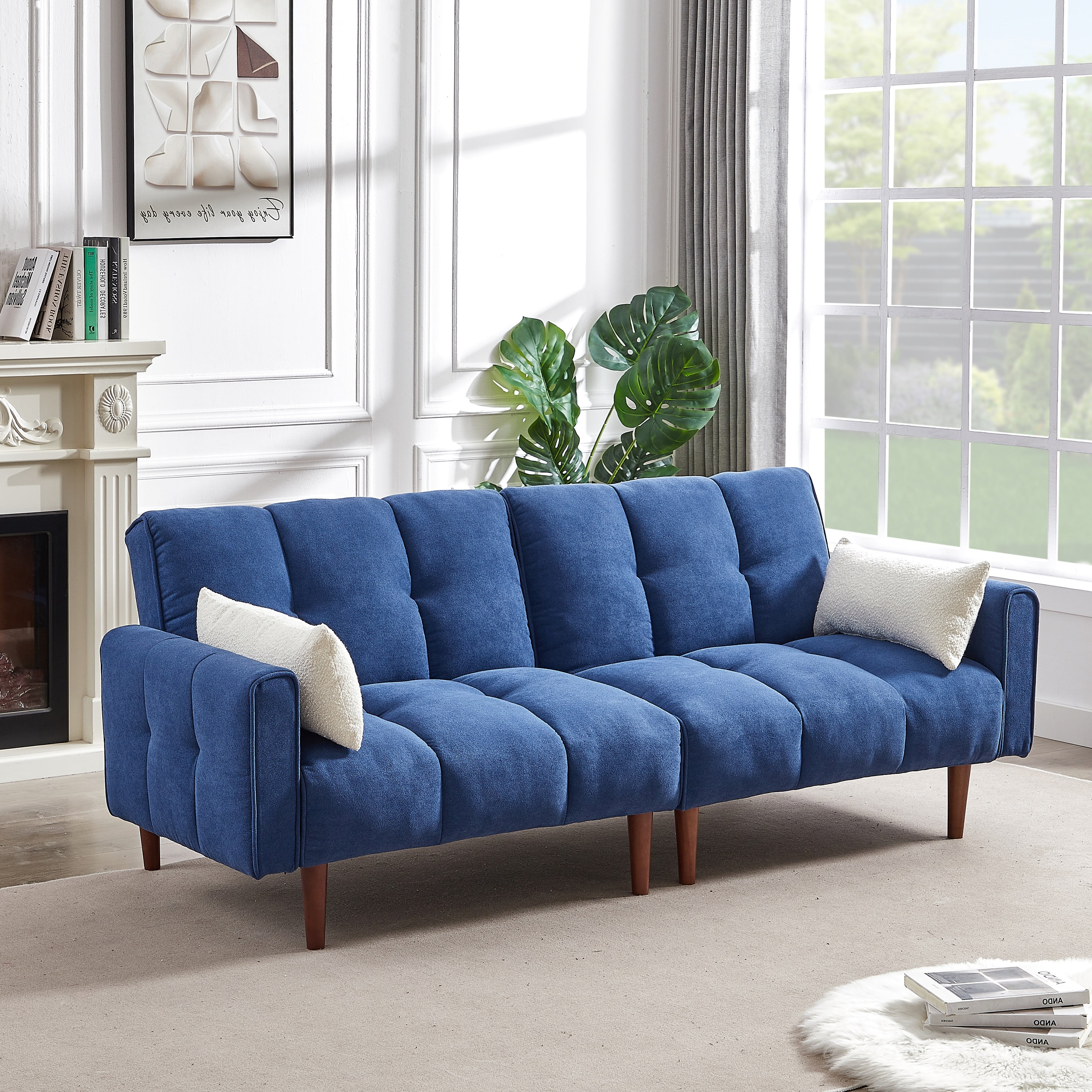 DEALTOPS Futon Convertible Sofa Bed, Upholstered Sleeper Sofa Couches Adjustable Back Loveseat for Living Room, Bedroom - Blue