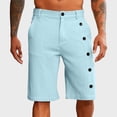 thumbnail image 2 of LiuXxxx Mens Linen Shorts Elastic Waistband Classic Fit Button Summer Beach Casual Shorts Blue S, 2 of 7