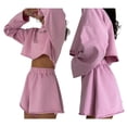 thumbnail image 2 of Women 2 Piece Outfits Sweat Shorts Sets Oversized Casual Lounge Matching Set Sweatsuit Tracksuit Fall Clothes Pink L, 2 of 6