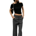 thumbnail image 2 of Women Short Sleeve Crop T-Shirts Asymmetrical Ruched Off-Shoulder Tops, 2 of 6