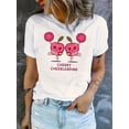 thumbnail image 1 of Women's Cherry Cheerleading Graphic Tee - Casual & Sporty Round Neck Short Sleeve, Comfy Polyester Blend Summer Top with Machine Washable Care, 1 of 6
