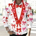 thumbnail image 5 of UVEASISHA Mens Party Dress Shirts Long Sleeve Valentines Day Button Down Shirt Funny 3D Tuxedo Bow Print Formal Shirt Fashion Fake Blazer Tee Top White#2 XL, 5 of 8