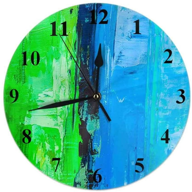 Art Wooden Wall Clock For Living Room Decor Wall Graffiti Wall Clocks Blue Green Round Clock Home Decor For Living Room Bedroom Kitchen Office 15 Inch Slient Non Ticking Walmart Com Walmart Com