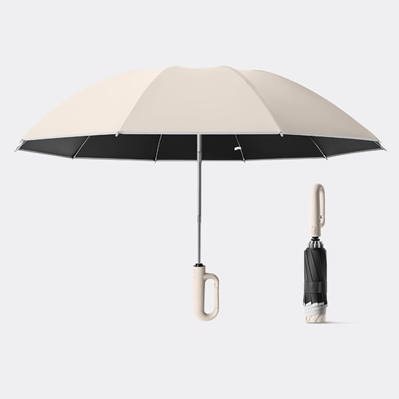 GlamourGaze Inverted Umbrella with Carabiner Handle Compact Wind Proof for Rain and Sun Protection Portable Reverse Folding 10 Ribs Off-White
