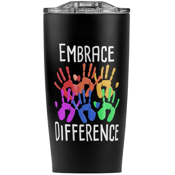 Embrace Difference Autism Hand Prints Stainless Steel 20 oz Travel Tumbler, Vacuum Insulated & Double Wall with Leakproof Sliding Lid | Great for Coffee/Hot Drinks and Cold Beverages