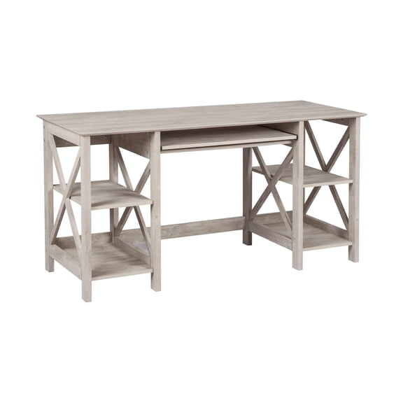 Pemberly Row X-Cross Farmhouse Wood Writing Desk in Washed Gray