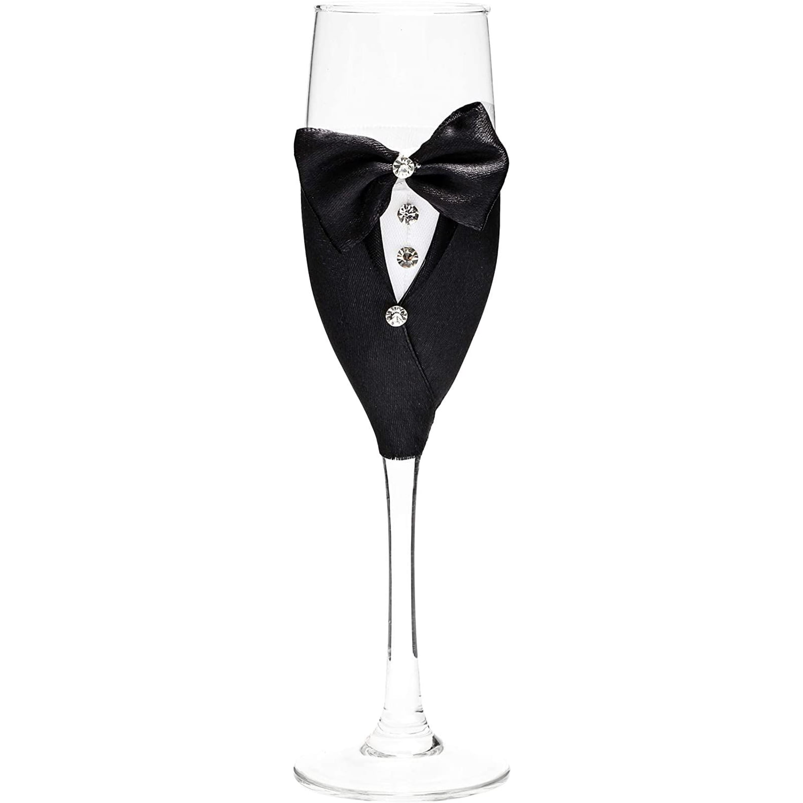 Bride And Groom Toasting Champagne Flutes Wedding gift set black white 