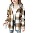 thumbnail image 2 of ATOGUTA Girls Button Down Plaid Shirts Button Long Sleeve Fall Winter Coat Hoodie Outerwear Fleece Jackets Size 4T-15, Coffee, 2 of 5