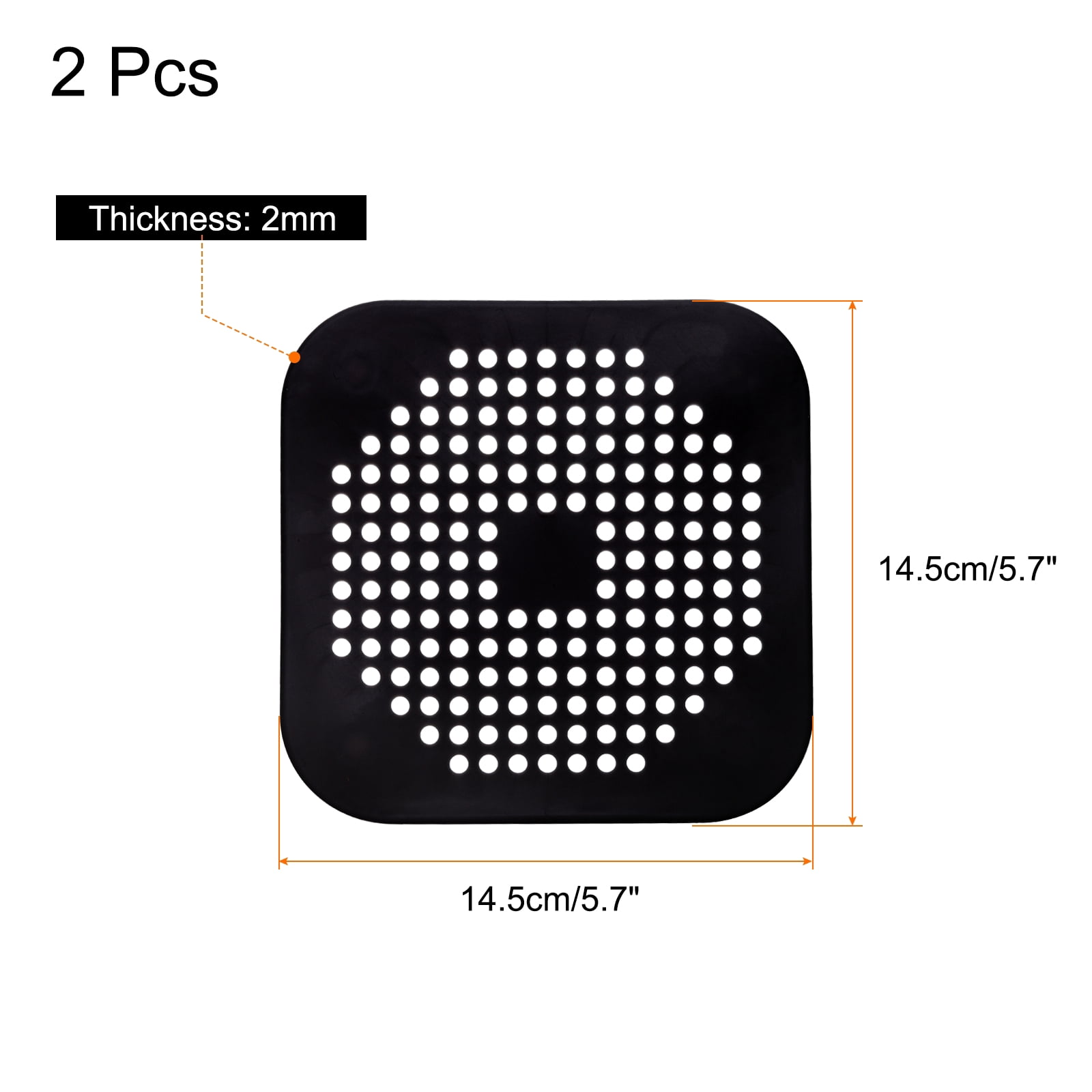 Unique Bargains Durable Shower Drain Hair Catcher Silicone Strainer 5.7" Black 2Pcs
